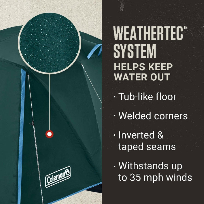 Load image into Gallery viewer, Coleman tent with WEATHERTEC system features on a dark background