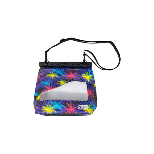 Colorful pouch with a white insert and black strap on a white background