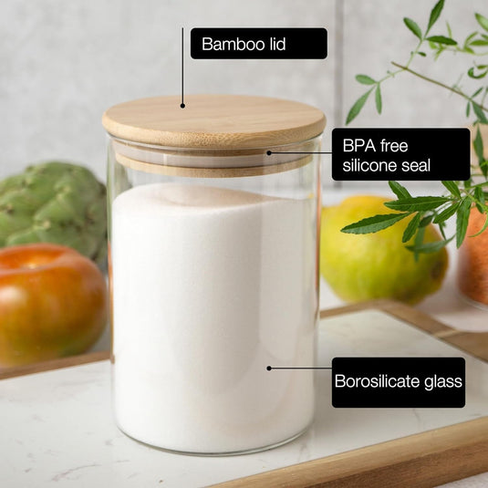 6 Glass Storage Jars with Lids, Includes Chalkboard Stickers and Chalk Pen by Moritz & Moritz