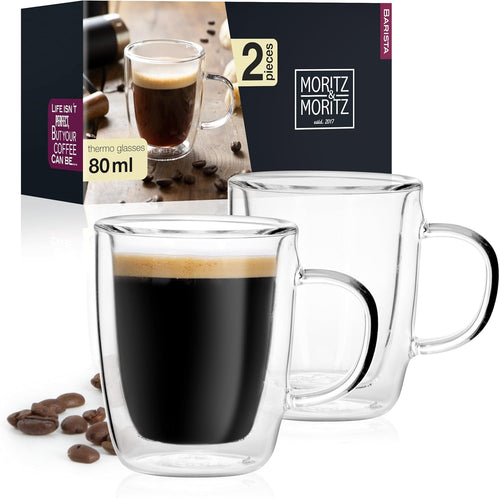 Barista 2 x 2.7 oz Coffee Glasses Double Walled - Double-Walled Glasses for Coffee, Tea or Dessert - Dishwasher Safe by Moritz & Moritz