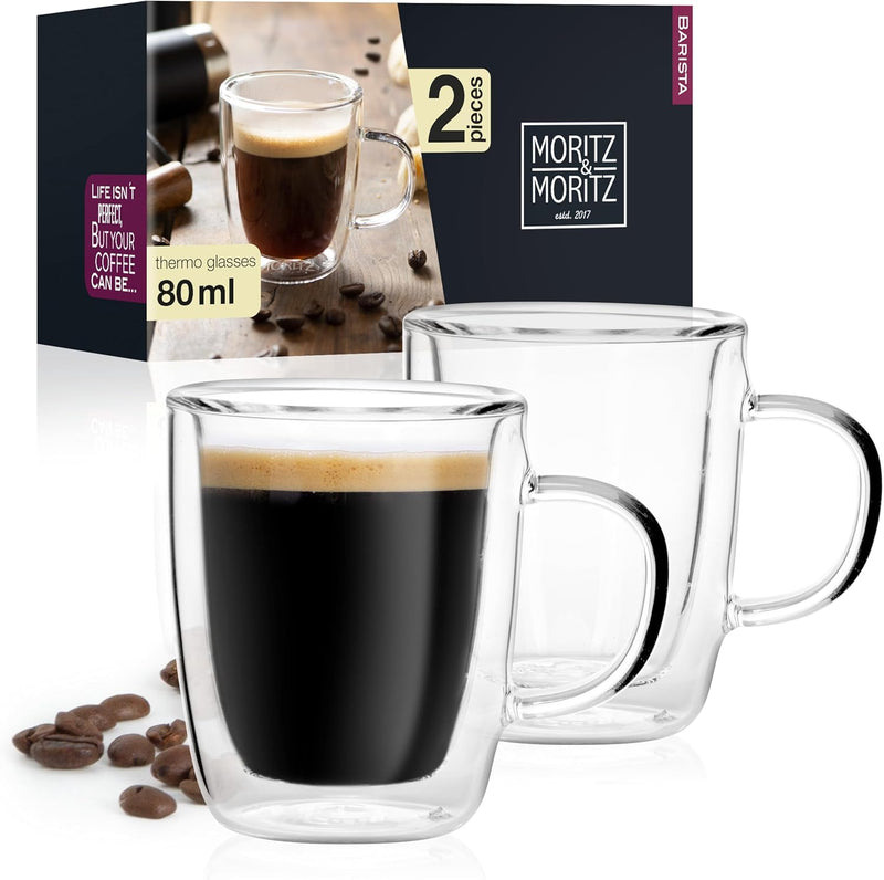Load image into Gallery viewer, Barista 2 x 2.7 oz Coffee Glasses Double Walled - Double-Walled Glasses for Coffee, Tea or Dessert - Dishwasher Safe by Moritz & Moritz