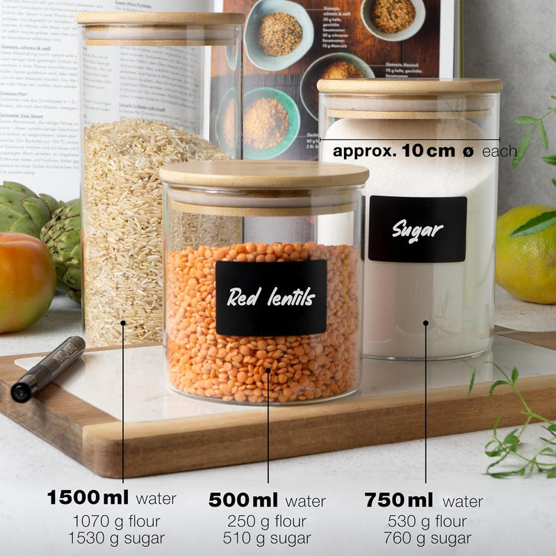 Load image into Gallery viewer, 6 Glass Storage Jars with Lids, Includes Chalkboard Stickers and Chalk Pen by Moritz & Moritz