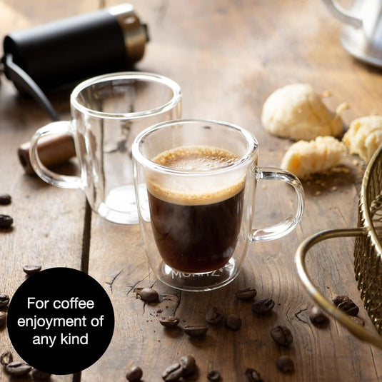 Barista 2 x 2.7 oz Coffee Glasses Double Walled - Double-Walled Glasses for Coffee, Tea or Dessert - Dishwasher Safe by Moritz & Moritz