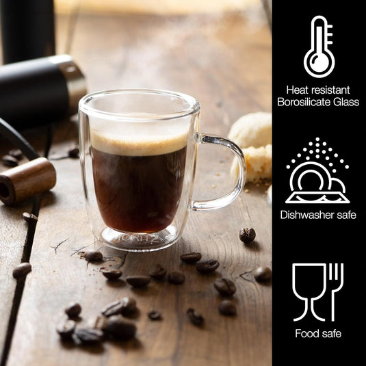 Barista 2 x 2.7 oz Coffee Glasses Double Walled - Double-Walled Glasses for Coffee, Tea or Dessert - Dishwasher Safe by Moritz & Moritz