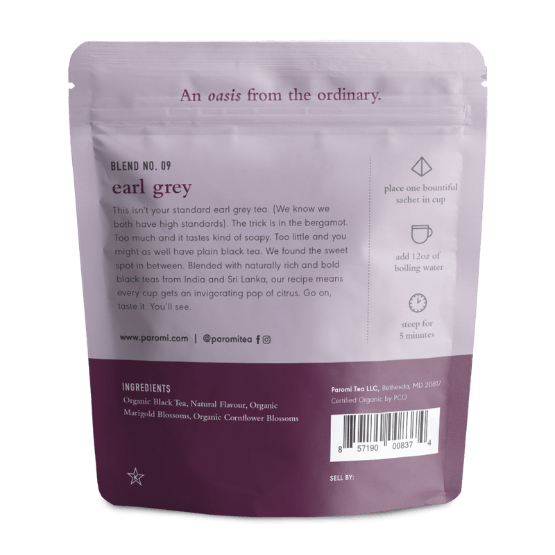 Load image into Gallery viewer, Organic Earl Grey Black Tea, Full Leaf, in Pyramid Tea Bags by Paromi Tea