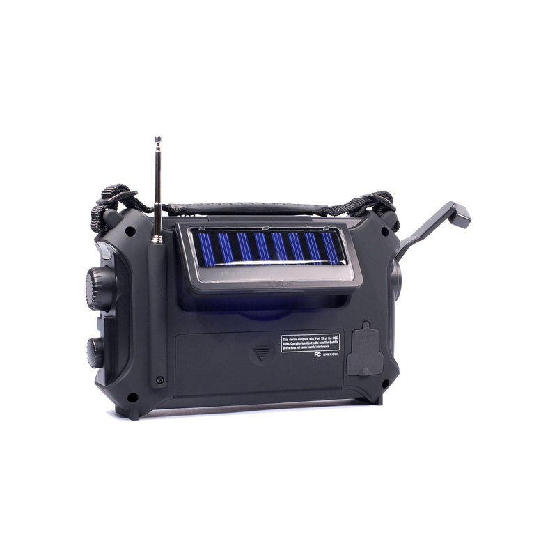 Load image into Gallery viewer, Black portable radio with solar panel on a white background