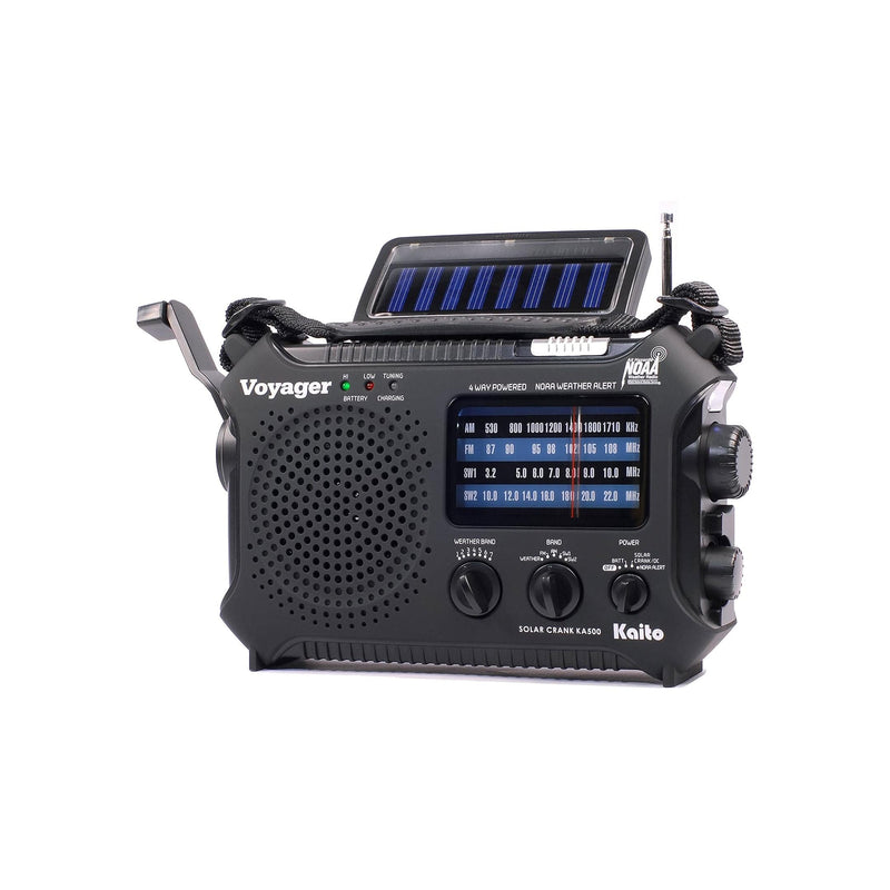 Load image into Gallery viewer, Voyager emergency radio with solar panel on a white background