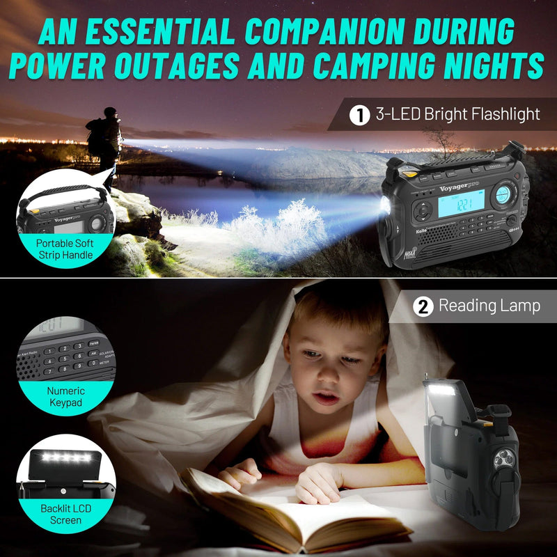 Load image into Gallery viewer, Kaito Voyager Pro KA600 Digital Solar Crank AM/FM/LW/SW NOAA Weather Radio Black