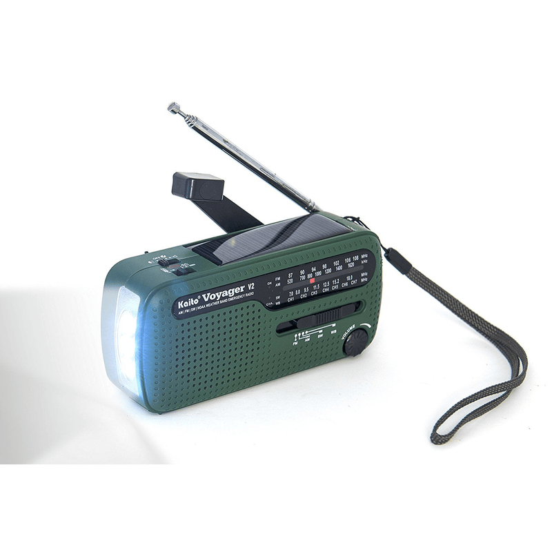 Load image into Gallery viewer, Green portable radio with antenna on a white background
