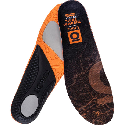Oboz insole with orange and black design on a white background
