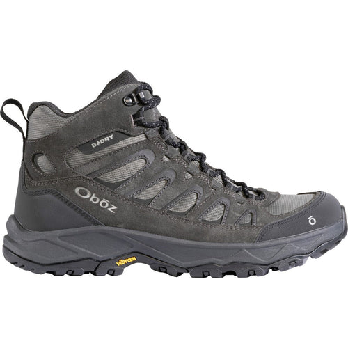 Gray hiking boot with visible branding on a white background