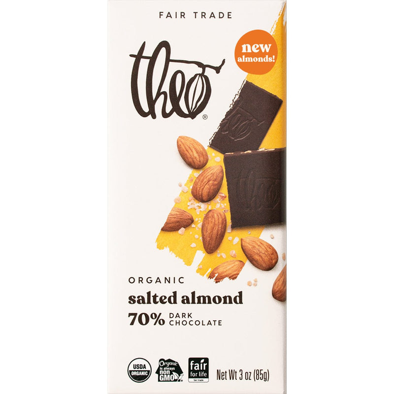 Load image into Gallery viewer, Theo's Salted Almond 70% Dark Chocolate