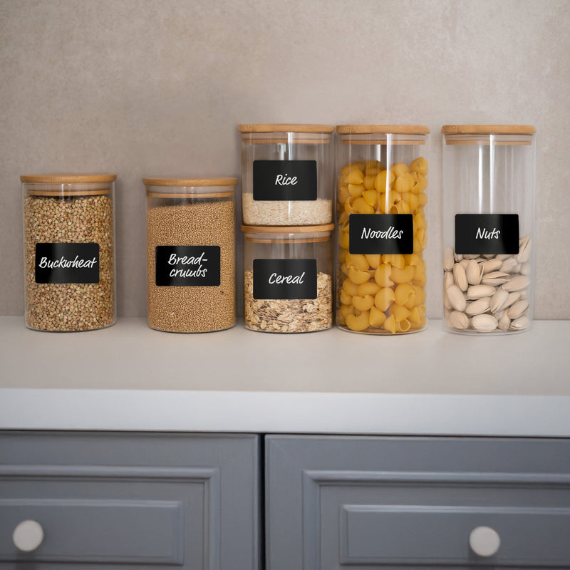 Load image into Gallery viewer, 6 Glass Storage Jars with Lids, Includes Chalkboard Stickers and Chalk Pen by Moritz & Moritz
