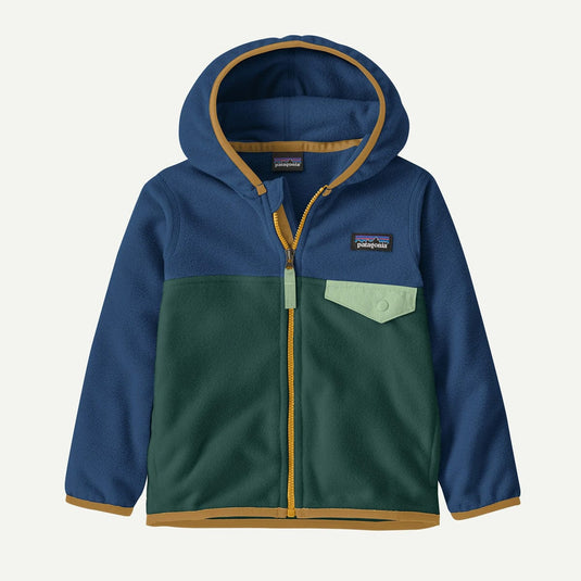 Two-tone blue and green jacket with a visible brand logo on a white background