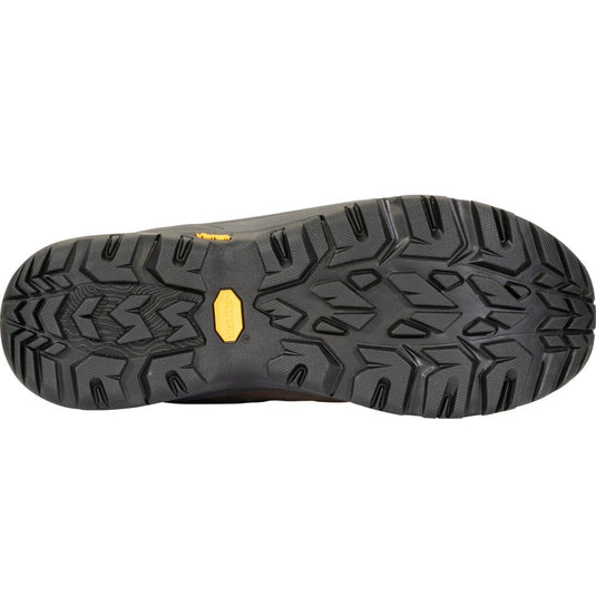 Close-up of a black shoe sole with tread pattern on a white background