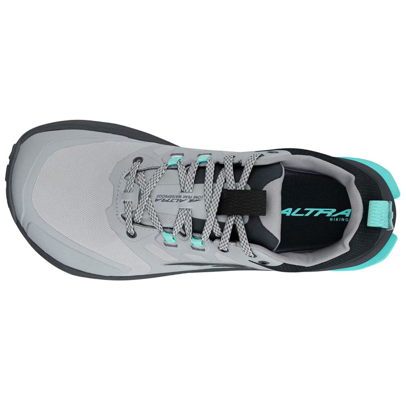 Load image into Gallery viewer, Gray and black running shoe with teal accents on a white background