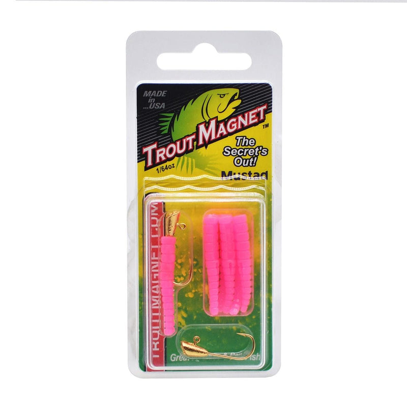 Load image into Gallery viewer, Trout Magnet fishing lure packaging with pink treble hooks on a white background