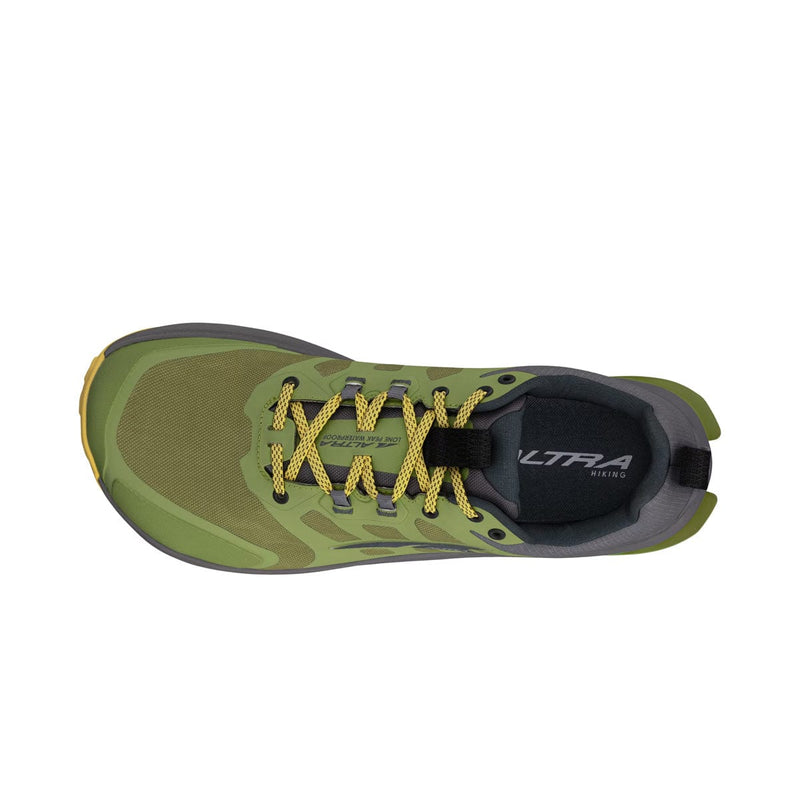 Load image into Gallery viewer, Green and gray athletic shoe with yellow laces on a white background