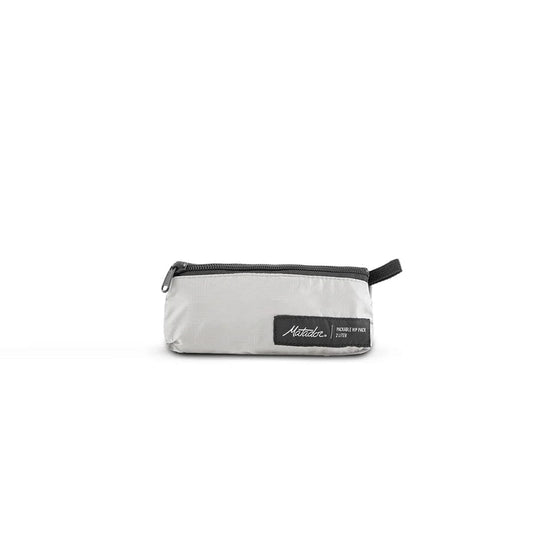 Gray pouch with a black zipper on a white background