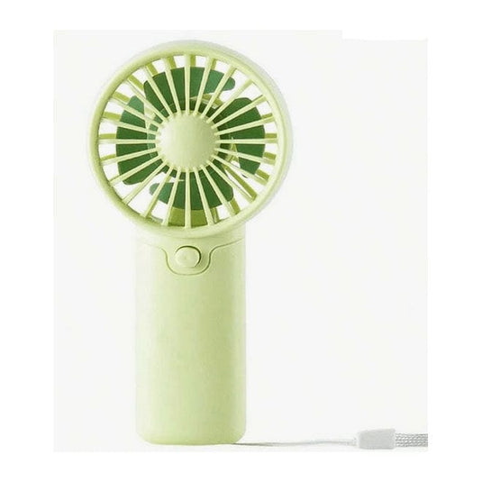 Green handheld fan on a white background