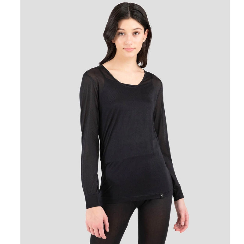 Load image into Gallery viewer, Terramar ThermaSilk CS Pointelle Silk Lightweight Long Sleeve Scoopneck Shirt - Women's
