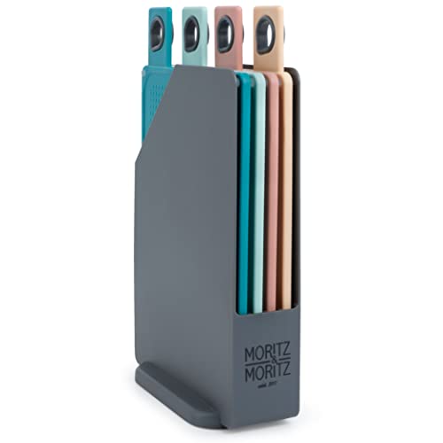 4-Piece Cutting Board Set with Stand (Mixed Colors) by Moritz & Moritz