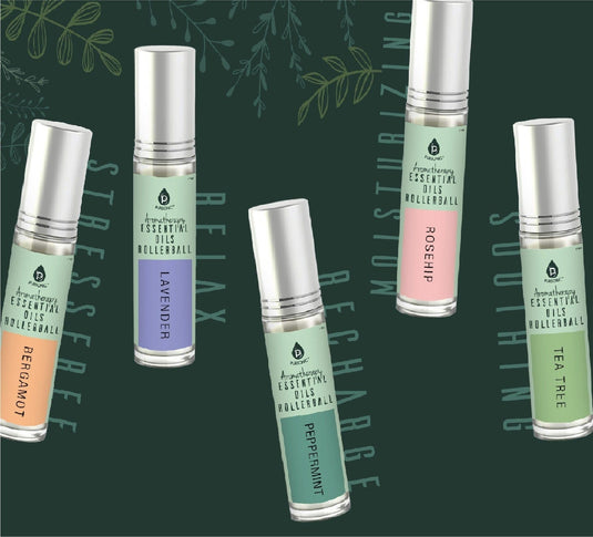 Aromatherapy Essential Oils Rollerballs (Bergamot, Lavender, Peppermint, Rosehip, Tea Tree) by Pursonic